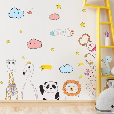 Cartoon Animal Cloud Wall Stickers For Kids Room Nursery Kindergarten Removable PVC Waterproof Home Decor Wall Art Decals