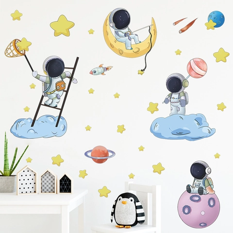 Adesivi Murali Astronaute E Pianeti in PVC Esplorazione Spaziale Cielo Stellato Decalcomanie Per Camera Dei Bambini Casa DIY Decor