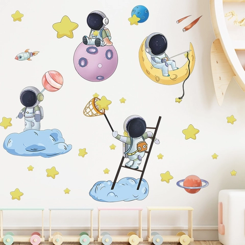 Adesivi Murali Astronaute E Pianeti in PVC Esplorazione Spaziale Cielo Stellato Decalcomanie Per Camera Dei Bambini Casa DIY Decor