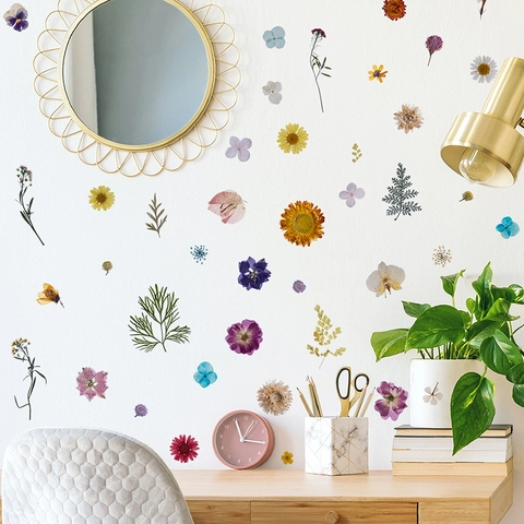 Realistische Trockenblumen PVC Wandaufkleber Bunte Florale Pflanzen Selbstklebend DIY Decals Für Wohnzimmer Schlafzimmer Home Deko