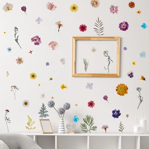 Vinilos Decorativos Modernos de Flores en Acuarela Calcomanías de Plantas Flores Secas PVC Para Sala de Estar Dormitorio