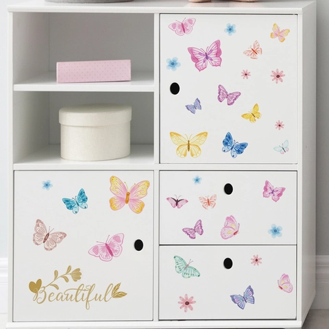 Beautiful Vlinder Bloem Muursticker Kleurrijk PVC Zelfklevend Verwijderbare Sticker Voor Kinderkamer Slaapkamer Decor