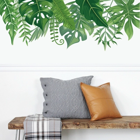 Nordic Tropical Green Leaf Wall Stickers PVC Removable Monstera Palm Leaves Decorative Decals For Living Room Bedroom Home Decor