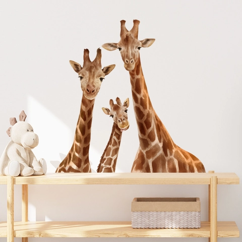 Adesivi Murali Famiglia di Giraffe ad Acquerello in PVC Removibili Autoadesivi per Camera dei Bambini Soggiorno Decorazione Casa