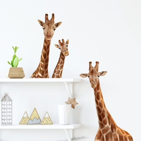 Adesivi Murali Famiglia di Giraffe ad Acquerello in PVC Removibili Autoadesivi per Camera dei Bambini Soggiorno Decorazione Casa