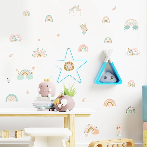 Cartoon Rainbow Animal Wall Stickers PVC Removable DIY Wall Decals For Kids Room Nursery Bedroom Living Room Home Decor