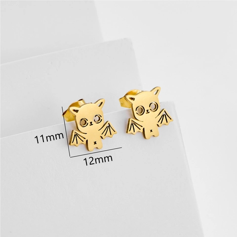 Stainless Steel Bat Stud Earrings For Women Cute Cartoon Animal Cat Ear Design Halloween Party Fashion Jewelry Gift