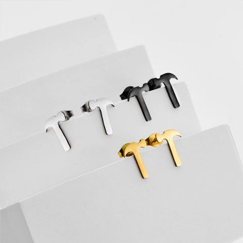 Gothic Roestvrij Staal Hamer Oorknopjes Voor Mannen Vrouwen Minimalistische Industrieel Gereedschap Vorm Galvanisch Piercing Sieraden Mode Accessoire