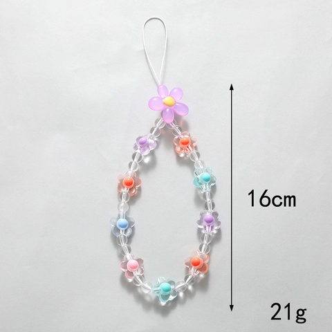 Ciondolo per Telefono a Forma di Fiore in Perline di Acrilico Anti-Smarrimento Cinturino da Polso Colorato per Donna Ragazza Gioiello