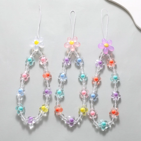 Ciondolo per Telefono a Forma di Fiore in Perline di Acrilico Anti-Smarrimento Cinturino da Polso Colorato per Donna Ragazza Gioiello