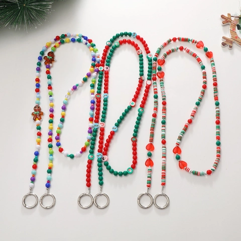 Cordoncino per Telefono a Tracolla Natalizio con Perline Omino Pan di Zenzero Babbo Natale in Pâte Polymère Fatto a Mano Donna