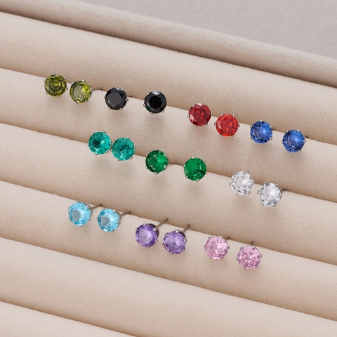 Boucles d'Oreilles Clous Rondes en Acier Inoxydable pour Femmes Avec Incrustation de Strass Colorés Bijoux de Perçage Simple