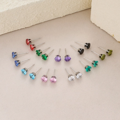 Boucles d'Oreilles Clous Rondes en Acier Inoxydable pour Femmes Avec Incrustation de Strass Colorés Bijoux de Perçage Simple