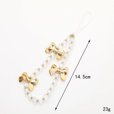 Lanière de Téléphone Perlée de Mode Dragonne Avec Charme de Nœud Cristal Cube Perles en Acrylique Chaîne de Téléphone Anti-Perte pour Femmes