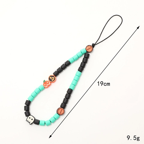 Catena per Cellulare a Tema Halloween Zucca con Perline Cinturino da Polso Acrilico Argilla Polimerica Fantasma Teschio Accessorio