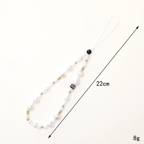 Handmade Faux Artificial Pearl Phone Charm Lanyard Beaded Wrist Strap With Gold Spacers And Letter C For Women Mobile Phone Decoration