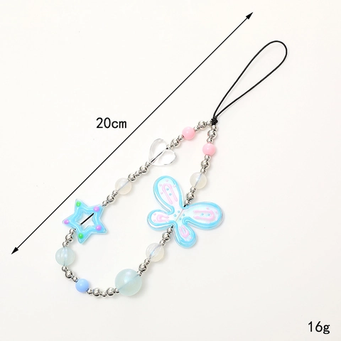 Handmade Colorful Butterfly Star Beaded Phone Lanyard Sweet Acrylic Wrist Strap Accessory For Women Daily Decoration Gift