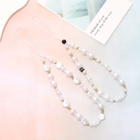 Handmade Faux Artificial Pearl Phone Charm Lanyard Beaded Wrist Strap With Gold Spacers And Letter C For Women Mobile Phone Decoration