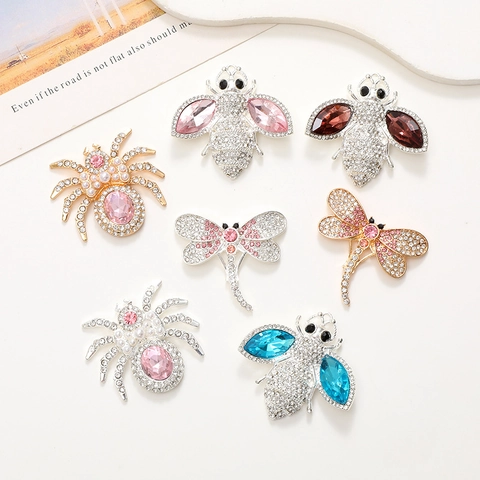 DIY Cute Alloy Insect Accessories Rhinestone Artificial Pearl Bee Spider Dragonfly Charms For Phone Case Car Decor