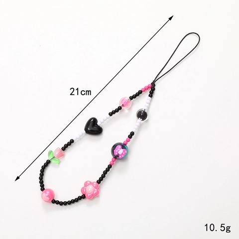 Y2K Acrylic Beaded Phone Lanyard Sweet Hand Painted Butterfly Heart Star Cross Flower Charm Anti-Drop Phone Chain Strap For Women