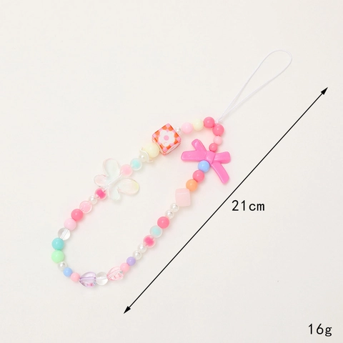 Acrylic Beaded Phone Strap Anti-Lost Wrist Lanyard With Bow Star Heart Charm For Women Smartphones Sweet Y2K Jewelry Decor