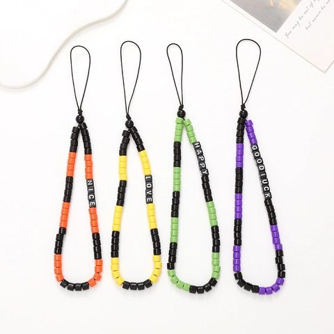 Acrylic Letter Barrel Bead Phone Chain DIY Anti-Lost Phone Lanyard Fashion Wrist Strap Phone Case Decor Hand Rope For Women