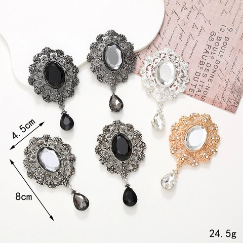 Retro Baroque Zinc Alloy Oval Rhinestone Pendant DIY Jewelry Accessory Victorian Gothic Water Drop Pendant For Clothing