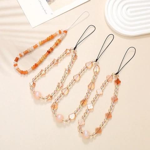 Ins Stil Perlen Handykette Irisierende Acryl Stern Kleeblatt Muster Verlustschutz Handgelenkkette Für Damen Mode Zubehör