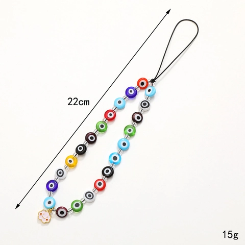 Handmade Glass Beaded Phone Chain Colorful Flower Evil Eye Phone Lanyard Anti-Loss Wrist Strap For Women Phone Decoration