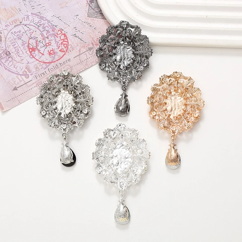 Retro Baroque Zinc Alloy Oval Rhinestone Pendant DIY Jewelry Accessory Victorian Gothic Water Drop Pendant For Clothing