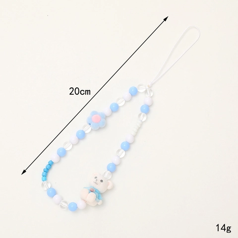 Handmade Cute Cartoon Bear Panda Beaded Phone Strap Anti-Lost Wristlet Resin Beads Mobile Phone Case Hanging Charm Decor
