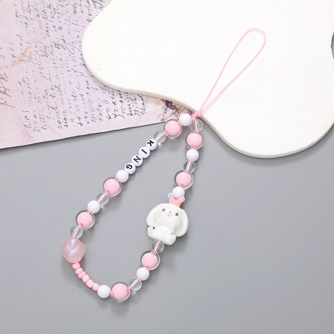 Handgefertigte Perlen Handykette Acryl Cartoon Welpen Kaninchen Anhänger Anti-Verlust Handschlaufe Süße Handykette Für Damen