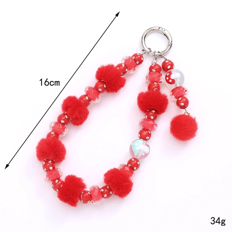 Dragonne de Téléphone Perlée avec Boules de Peluche Chaîne de Téléphone Colorée Anti-Chute Charme de Sac Porte-Clés Femme