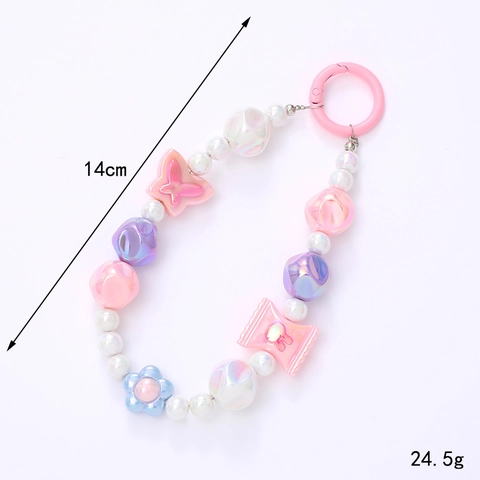 Simpatico Portachiavi a Perline con Fiori e Farfalle per Donna Ragazza Catena per Telefono in Acrilico con Perle Artificiali Pendente per Borsa