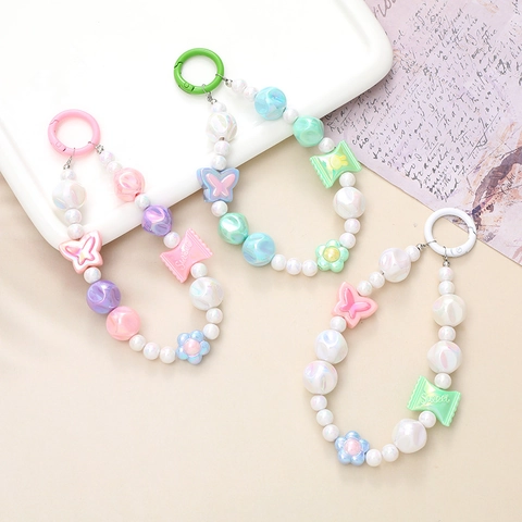 Süße Macaron Acryl Perlen Schmetterling Schlüsselanhänger Für Damen Handyhülle Tasche Anhänger Künstliche Perle Dekoration