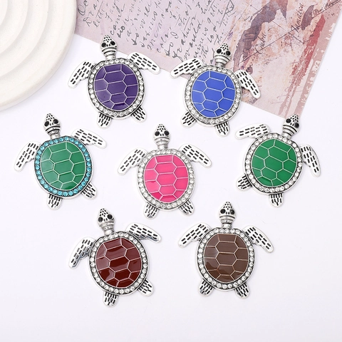 Alloy Enamel Sea Turtle Pendant Rhinestone Inlaid Animal Shape Charms For DIY Jewelry Making Accessory Phone Case Decor