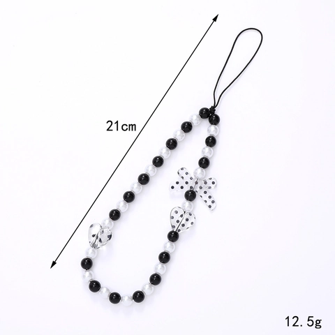 Handmade Heart Beaded Phone Chain Speckled Bowknot Alloy Acrylic Artificial Pearl Y2K Aesthetic Phone Strap For Women
