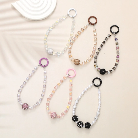 Colgante de Teléfono con Cuentas Cuadradas Hecho a Mano Llavero de Cuentas de Cristal con Bola de Diamantes para Mujer Colgante de Bolso