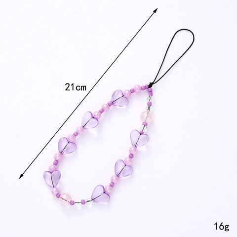 Handgefertigte Perlen Herz Handykette Acryl Harz Anti-Verlust Lanyard Damen Süße Mode Taschenanhänger Schlüsselanhänger Geschenk