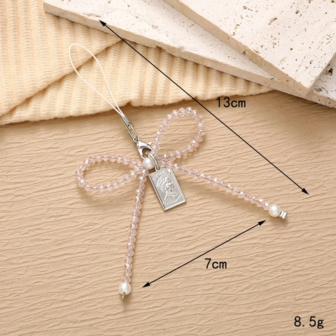 Llavero de Lazo con Cuentas Hechas a Mano con Colgante de Retrato Perla Artificial Cristal Vidrio Encanto para Mujer Accesorios de Bolso
