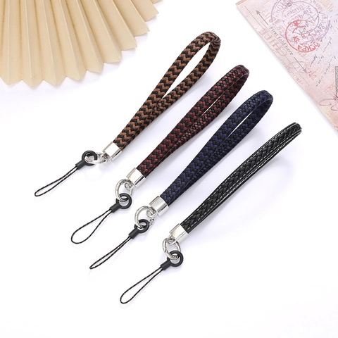 Woven Artificial Leather Phone Strap Wrist Lanyard Anti-Lost Keychain Braided Rope Hanging Ornament For Phone Case
