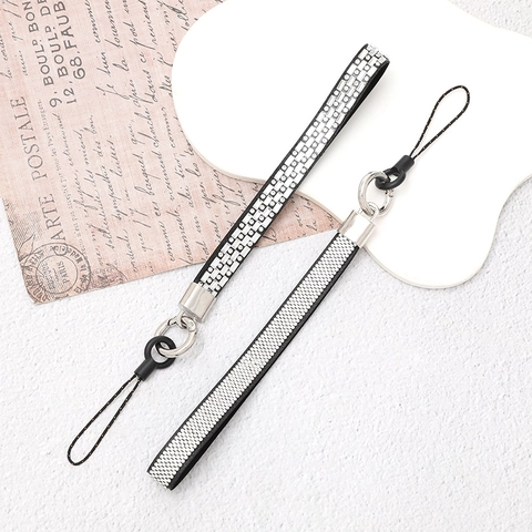 Luxury Rhinestone PU Leather Phone Lanyard Keychain For Women Bling Diamond Wrist Strap Anti-Lost Mobile Accessory