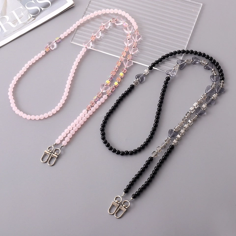 Acrylic Beaded Phone Strap Heart Crossbody Chain Sweet Cool Bag Charm For Women Fashion Jewelry Accessory With Metal Clasps