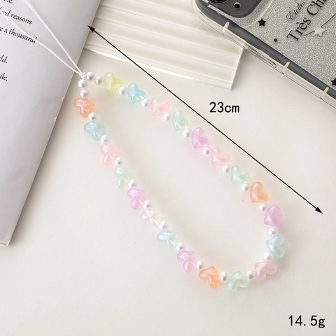 Handmade Beaded Phone Lanyard Charm Sweet Cool Style Bow Heart Cherry Pattern Decorative Phone Case Accessory For Women