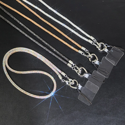 Luxury Rhinestone Crossbody Phone Lanyard Chain Heart Metal Clasp Adjustable Shoulder Strap For Women Daily Accessory