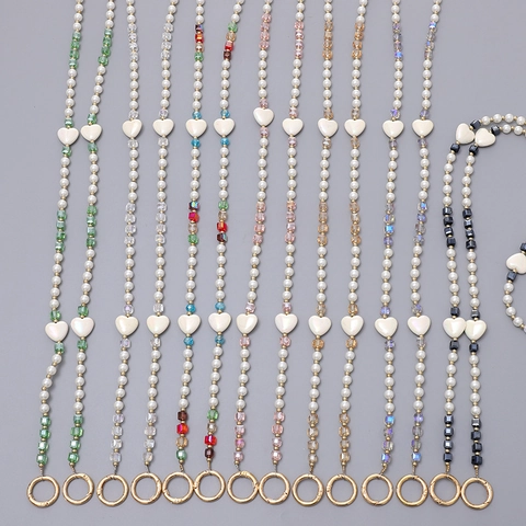 Fashion Artificial Pearl Heart Crossbody Chain Crystal Beaded Phone Lanyard Bag Charm Pendant Hand Beaded Strap For Women Jewelry