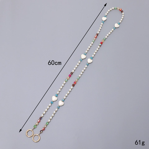 Fashion Artificial Pearl Heart Crossbody Chain Crystal Beaded Phone Lanyard Bag Charm Pendant Hand Beaded Strap For Women Jewelry