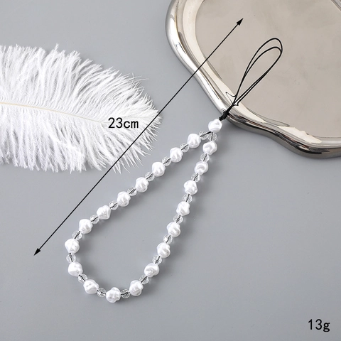 Cinturino per Cellulare in Perline di Moda Ciondolo a Cuore in Perla Artificial Sintetica e Cristallo per Decorazione Borsa Donna Accessorio
