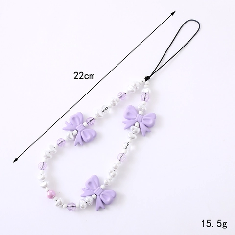 Handgefertigte Perlen Handykette Mit Künstlichen Perlen Harz Schleife Herz Anhänger Süße Frische Handy Lanyard Strap Für Damen
