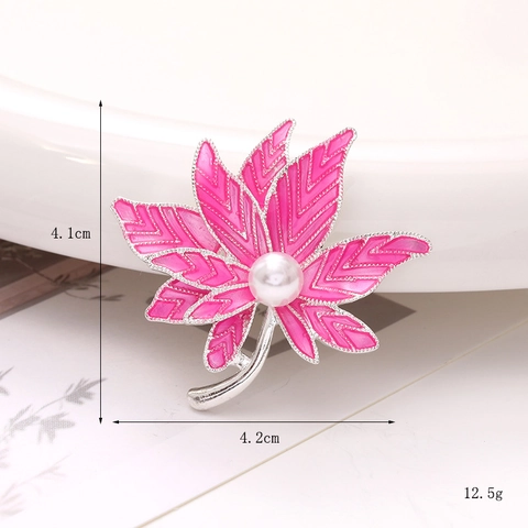 Alloy Enamel Maple Leaf Charm With Artificial Pearl For DIY Jewelry Making Phone Case Decoration Women Accessory Brooch